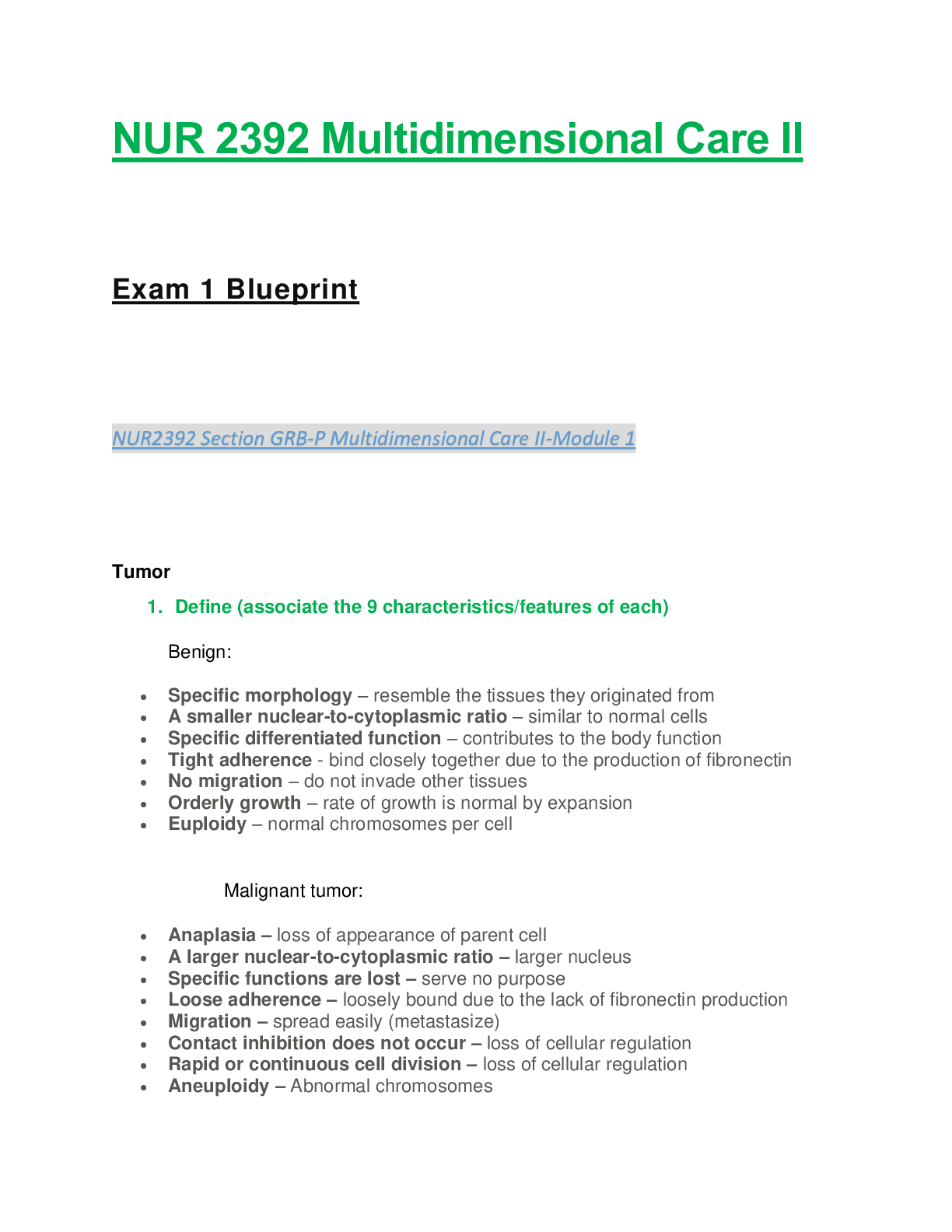 Preview of NUR 2392 / NUR2392: Multidimensional Care II / MDC 2 Exam 1 Blueprint (Latest Update) Rasm